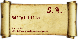 Sápi Milla névjegykártya